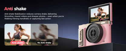 4K Digital Camera - 64 Megapixel Portable Camera With 16x Digital Zoom & Rotating Flip Screen
