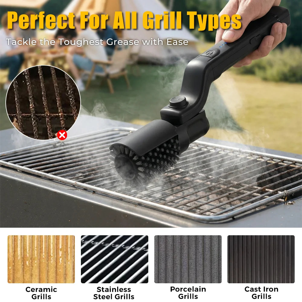 Electric BBQ Grill Brush with 3-Speed Settings 2600mAh Cordless Rechargeable Adjustable Angle Grill Cleaning Tool