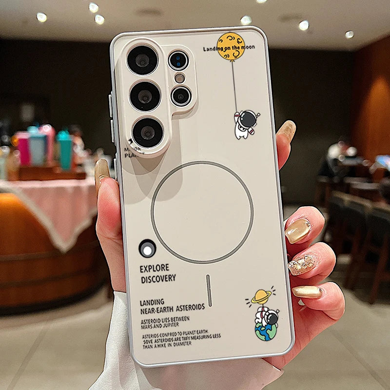 Little Astronaut Magnetic Phone Case For Samsung Galaxy S25 S26 Ultra Edge S24 S23 FE A57 A17 A56 A37 A16 A55 A36 A55 Hard Cover