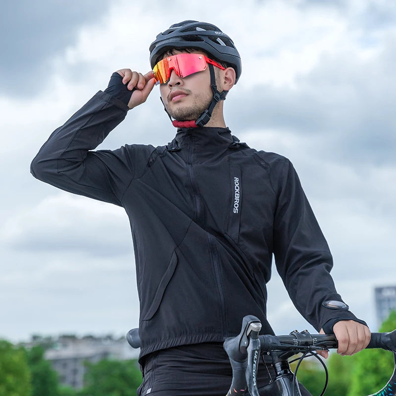 ROCKBROS Men Cycling Jackets Spring Summer Breathable Quick Dry Bike Hooded Jacket MTB Road Sports Cycling Tops Coat Windbreak