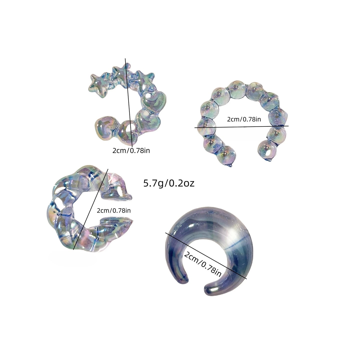 4PCS Women Threadless Ear Cuffs Set Fashion Europe US Transparent Colorful Dopamine Irregular C Shape Clip On Earrings Jewelry