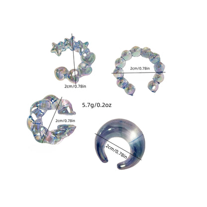 4PCS Women Threadless Ear Cuffs Set Fashion Europe US Transparent Colorful Dopamine Irregular C Shape Clip On Earrings Jewelry