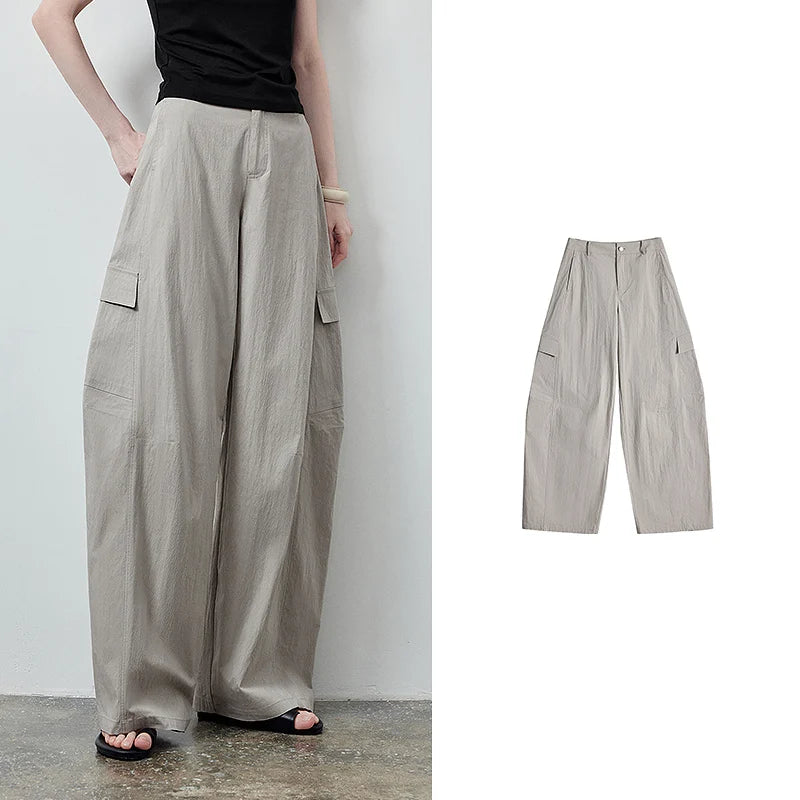 TOYOUTH Women's High Waist Wide Leg Banana Pants 2026 Summer New Multi Pocket Casual Trousers, Breathable Linen Blend