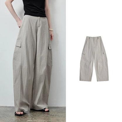 TOYOUTH Women's High Waist Wide Leg Banana Pants 2026 Summer New Multi Pocket Casual Trousers, Breathable Linen Blend