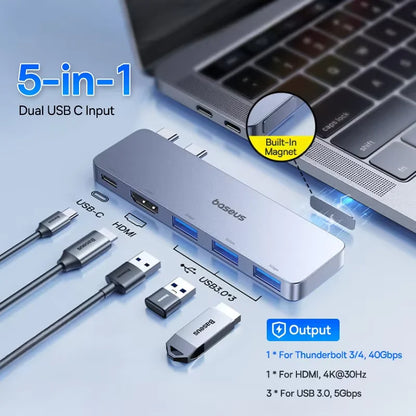 Baseus USB-C Hub – Dual USB-C Ports, Thunderbolt 3 Hub with 4K HDMI Adapter