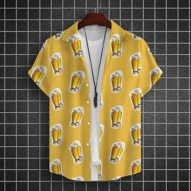 Hawaiian Shirt For Men 3d Beer Printed Short Sleeve Shirts Party Tees Summer Casual Tops Loose Oversized Clothing