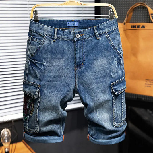 Men's Denim Shorts - Multi-Pocket Cargo Summer Jeans | Loose Fit, Midweight Fabric