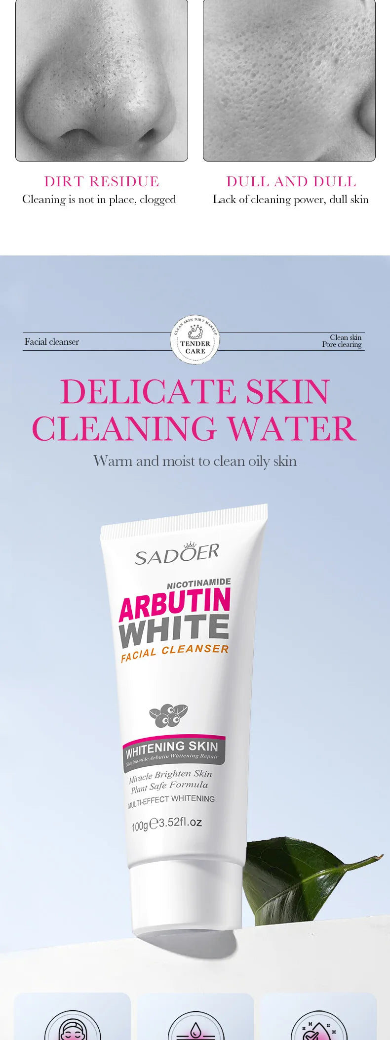 SADOER Niacinamide Arbutin Facial Cleanser Deeply Cleansing Oil Control Moisturizing Blackhead Removal Wash Foam Skin Care