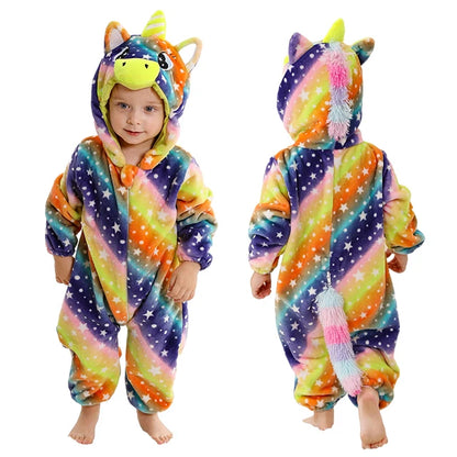 Baby Winter Rompers - Soft Polyester Hooded Jumpsuit With Animal Pattern, Machine Washable