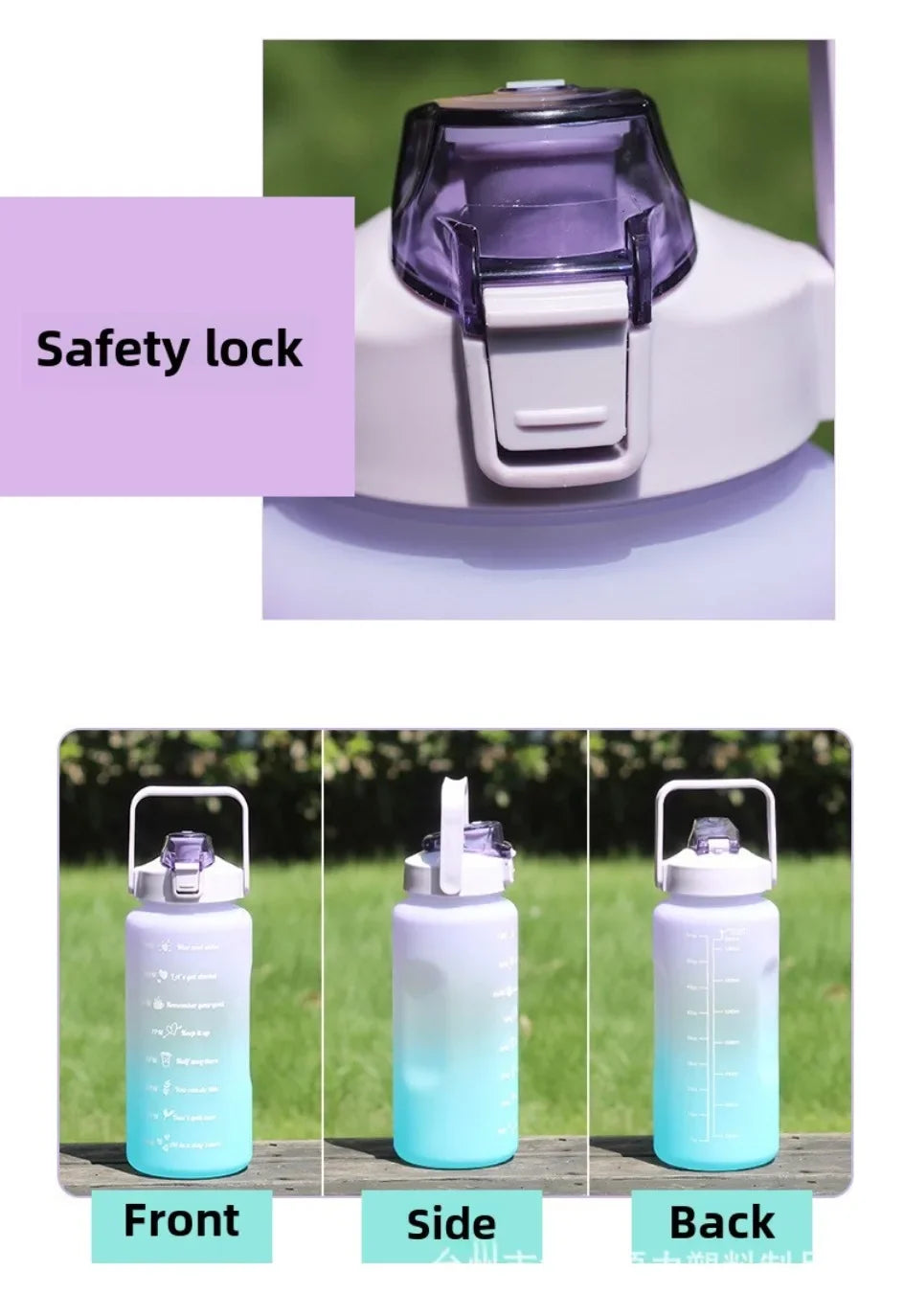 2000ml Large Capacity Plastic Water Bottle Frosted Gradient Water Bottle Outdoor Sports and Fitness Portable Water Kettles