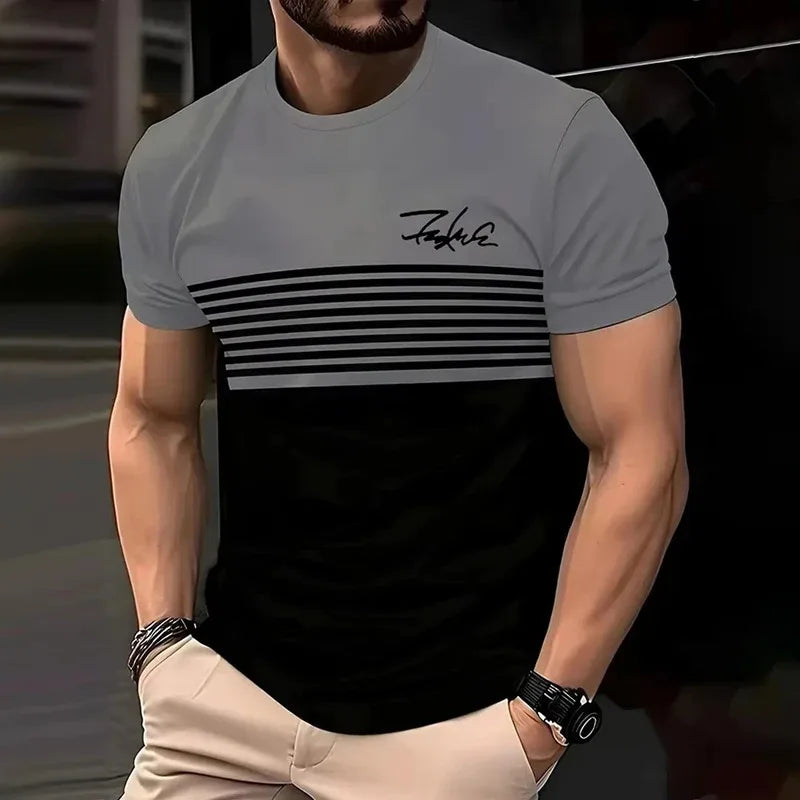 Striped Short Sleeve T-Shirt - Men's Casual Crew Neck Tee | Breathable Summer Wear