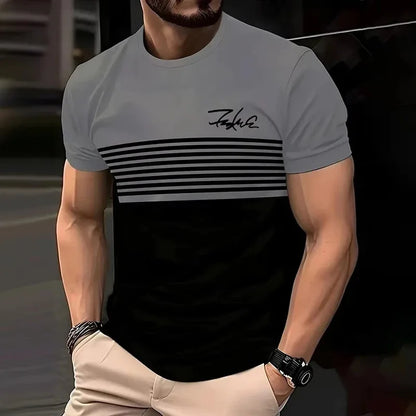 Striped Short Sleeve T-Shirt - Men's Casual Crew Neck Tee | Breathable Summer Wear