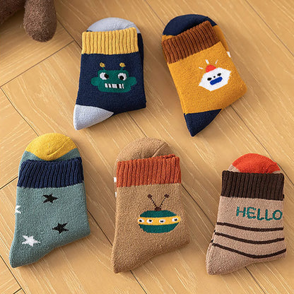 Thick Warm Floor Socks For Kids Plush Loop Mid Tube Socks Winter Boy Long Sock Children Thermal Footwear Cute Cartoon Baby Socks