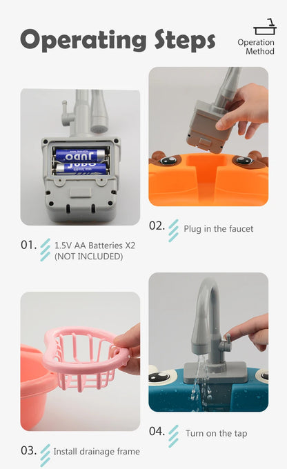 Dishwasher Kitchen Sink Toys, Toddler Kitchen Sink Toy Electric Playing Automatic Water Cycle System Toy Gifts for Kids ﻿