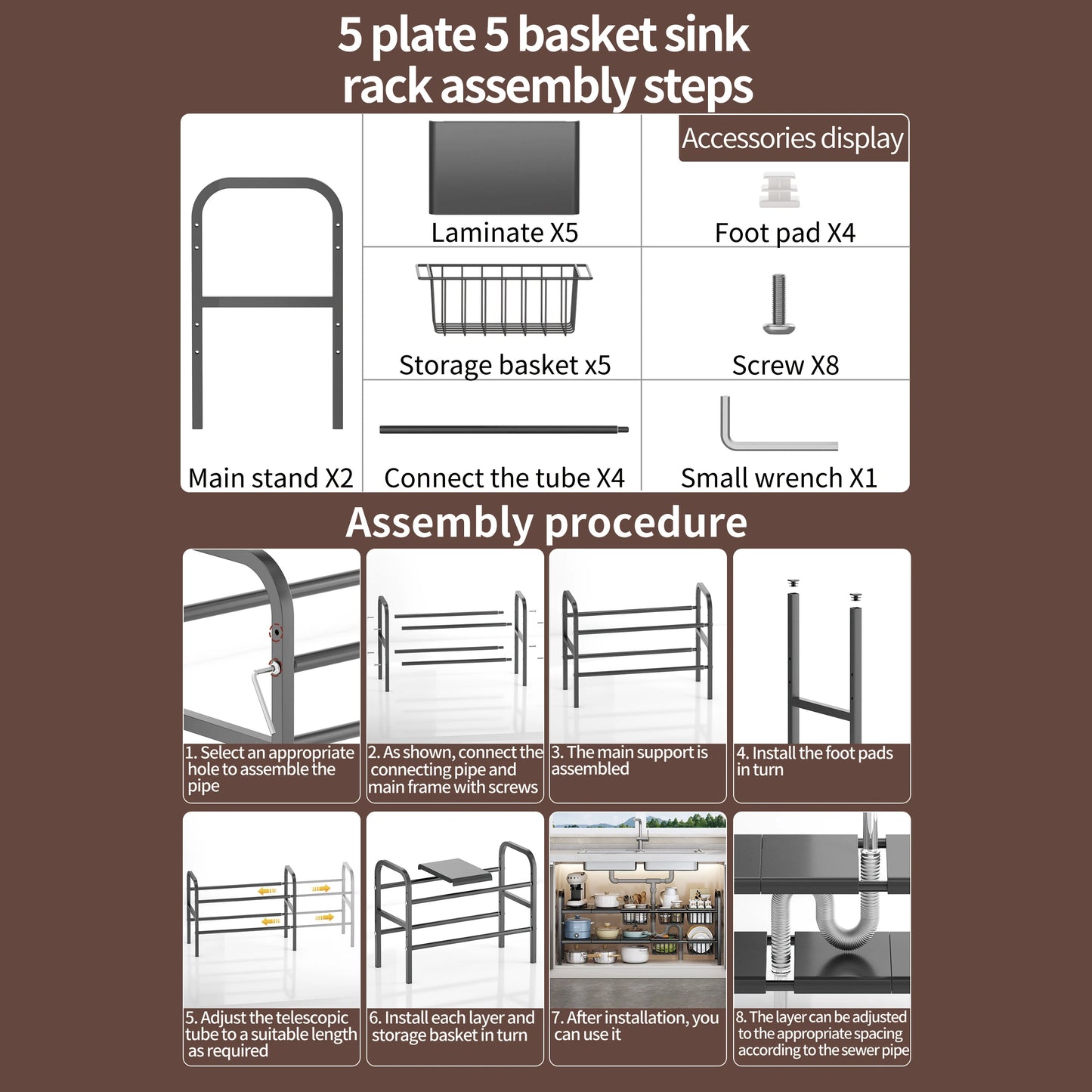 Expandable Under Sink Organizer - Multi-Use Cabinet Storage Rack with Removable Baskets - ZOOMNSTORE