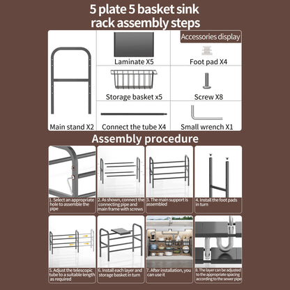 Expandable Under Sink Organizer - Multi-Use Cabinet Storage Rack with Removable Baskets - ZOOMNSTORE