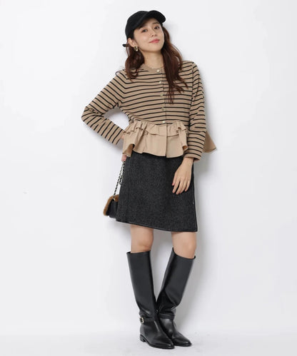 Fashionable Stripe Knitted Sweater Loose Fit Color Block Neckline Long Sleeve Women's Autumn Winter Casual Style Breathable