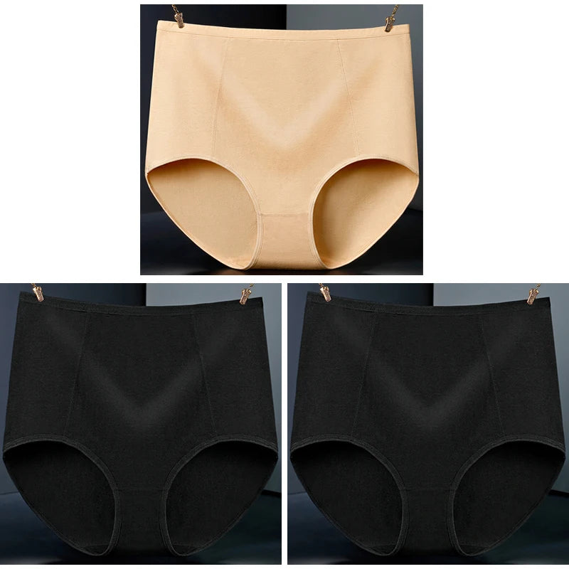 3pcs Pure Cotton Brief Female Solid Panties Girls High Waist Comfort Underpants Lady Plus Size Underwear Women Ventilate Pantys