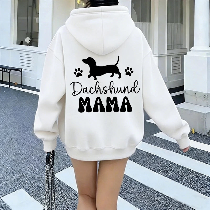 Dachshund Mama Graphic Hooded Hoodie Women Wiener Dog Paw Print Pullover Sweatshirt Dog Lover Casual Winter Autumn Tracksuits