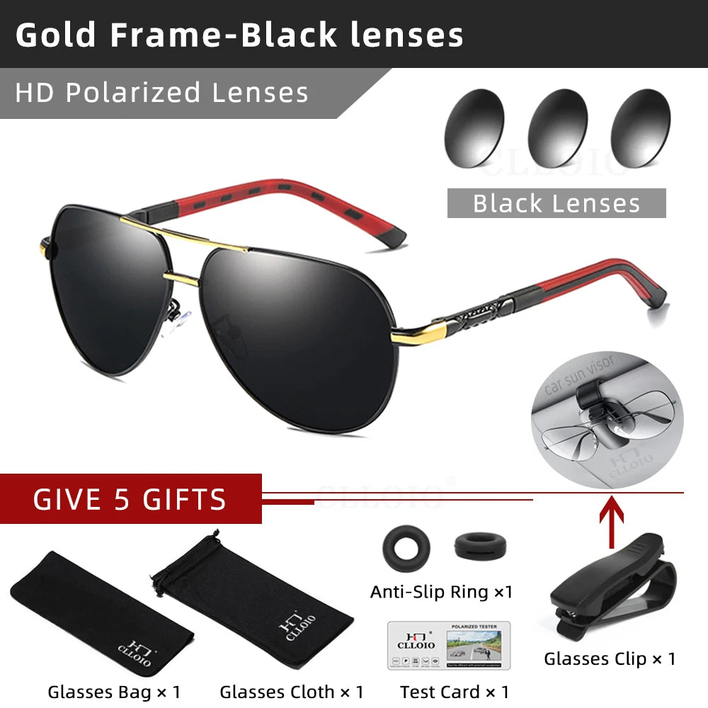 Polarized Pilot Sunglasses - Men's Driving Glasses with Aluminum Frame, UV400 Protection