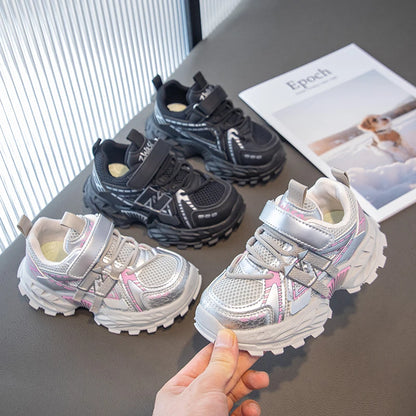Girls Sports Shoes – Breathable Kids Mesh Sneakers With Rubber Outsole & Hook And Loop Closure