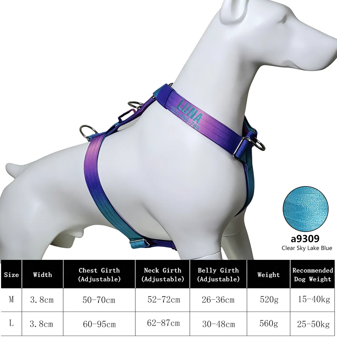 Custom Dog Harness Personalized Name Phone Gradient Knitted No Pull Adjustable Pet Vest for Small Large Dogs