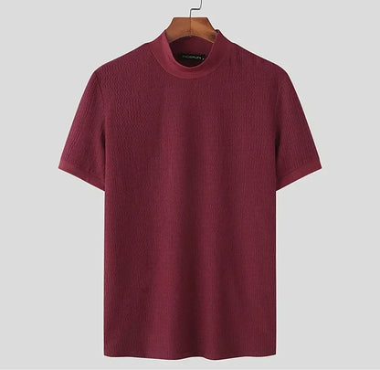 Men's High Neck T-Shirt – Casual Summer Knitted Base Tee | Breathable Polyester Top