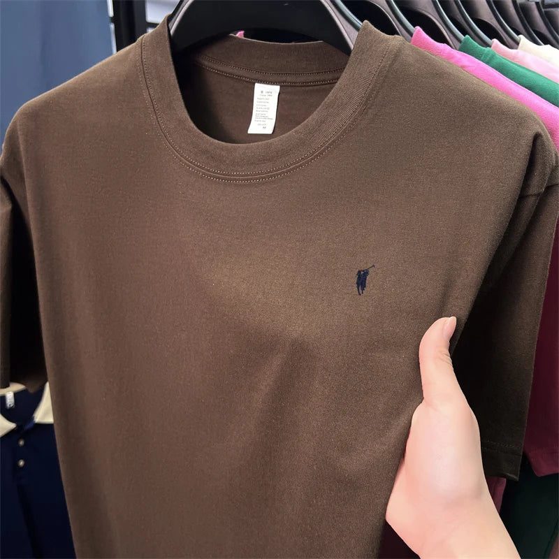 Xiaoma Embroidery Casual Pure Cotton Short Sleeved T-shirt for Young Men, Round Neck Solid Color T-shirt for Men