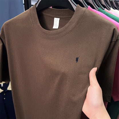 Xiaoma Embroidery Casual Pure Cotton Short Sleeved T-shirt for Young Men, Round Neck Solid Color T-shirt for Men