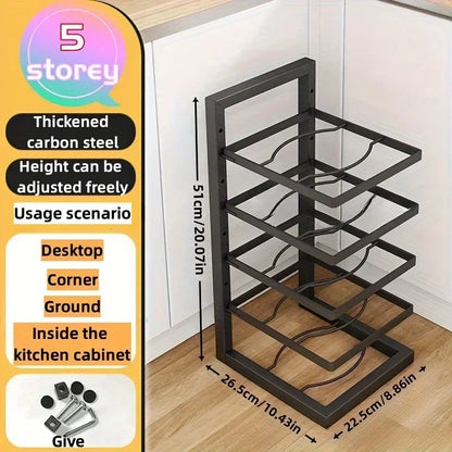 Adjustable Stainless Steel Pot Rack Multi-Layer Organizer Kitchen Storage Holder for Pots and Pans Household Use