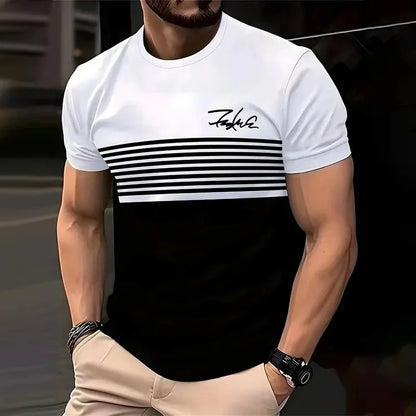 Striped Short Sleeve T-Shirt - Men's Casual Crew Neck Tee | Breathable Summer Wear