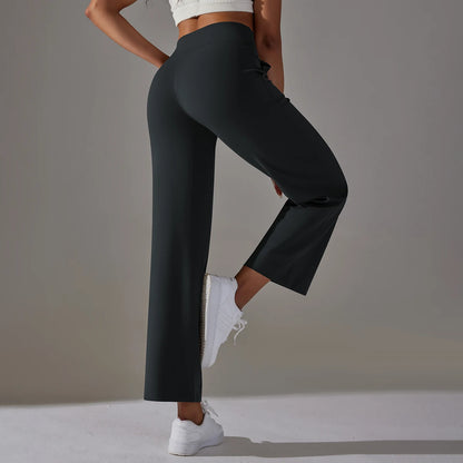 Women Leggings Wide Leg Flare Pants With Pockets Drawstring Sports Trousers High Waist Flared Yoga Leggings Fitness Running Jogg