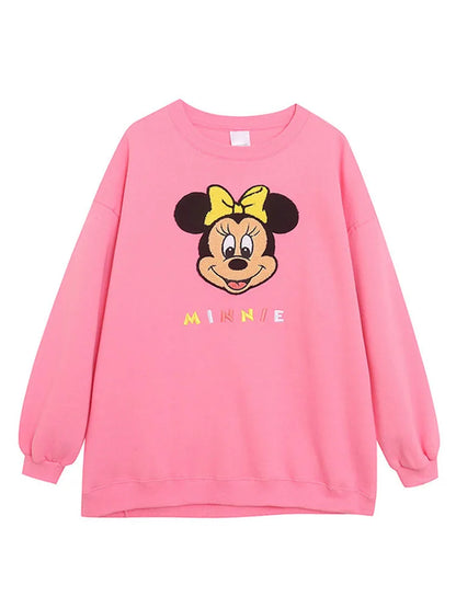 Disney World Disneyland Embroidery Sweatshirt Women Casual Fleece Jumper Mickey Daisy Duck Cartoon Loose Pullover Top O Neck