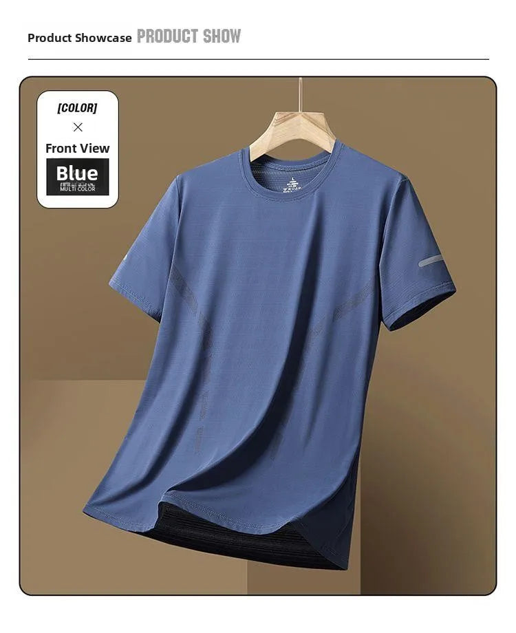 Men's Ice-Silk T-Shirt – Quick-Dry Breathable Round-Neck Tee (Plus Size)