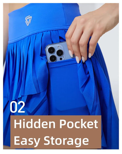Women Sports Mini Pleated Skirt Golf Tennis Skirts High Waist Double Layer Gym Fitness Running Yoga Athletic Workout Skort