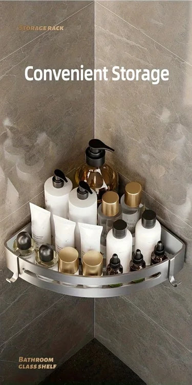 White Wall-Mounted Bathroom Storage Rack - Triangular Square Organizer