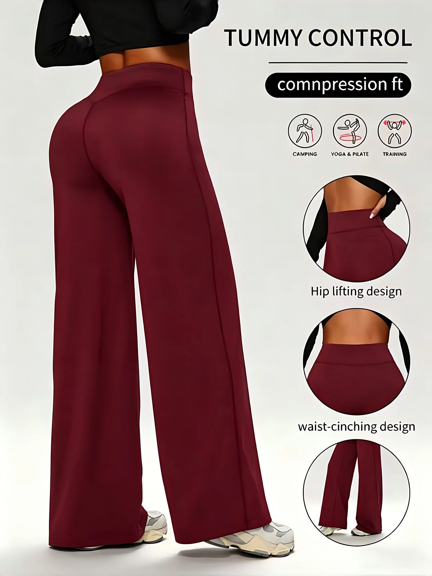 High Waist Tummy Control Wide Leg Yoga Pants, Butt Lifting Compression Workout Trousers for Women