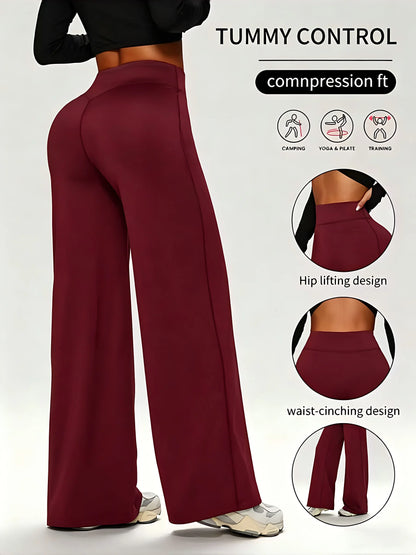 High Waist Tummy Control Wide Leg Yoga Pants, Butt Lifting Compression Workout Trousers for Women