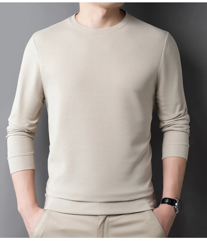 Men's Casual T-Shirt - Breathable Waffle Knit Long Sleeve Tee | Comfortable Spring Autumn Top