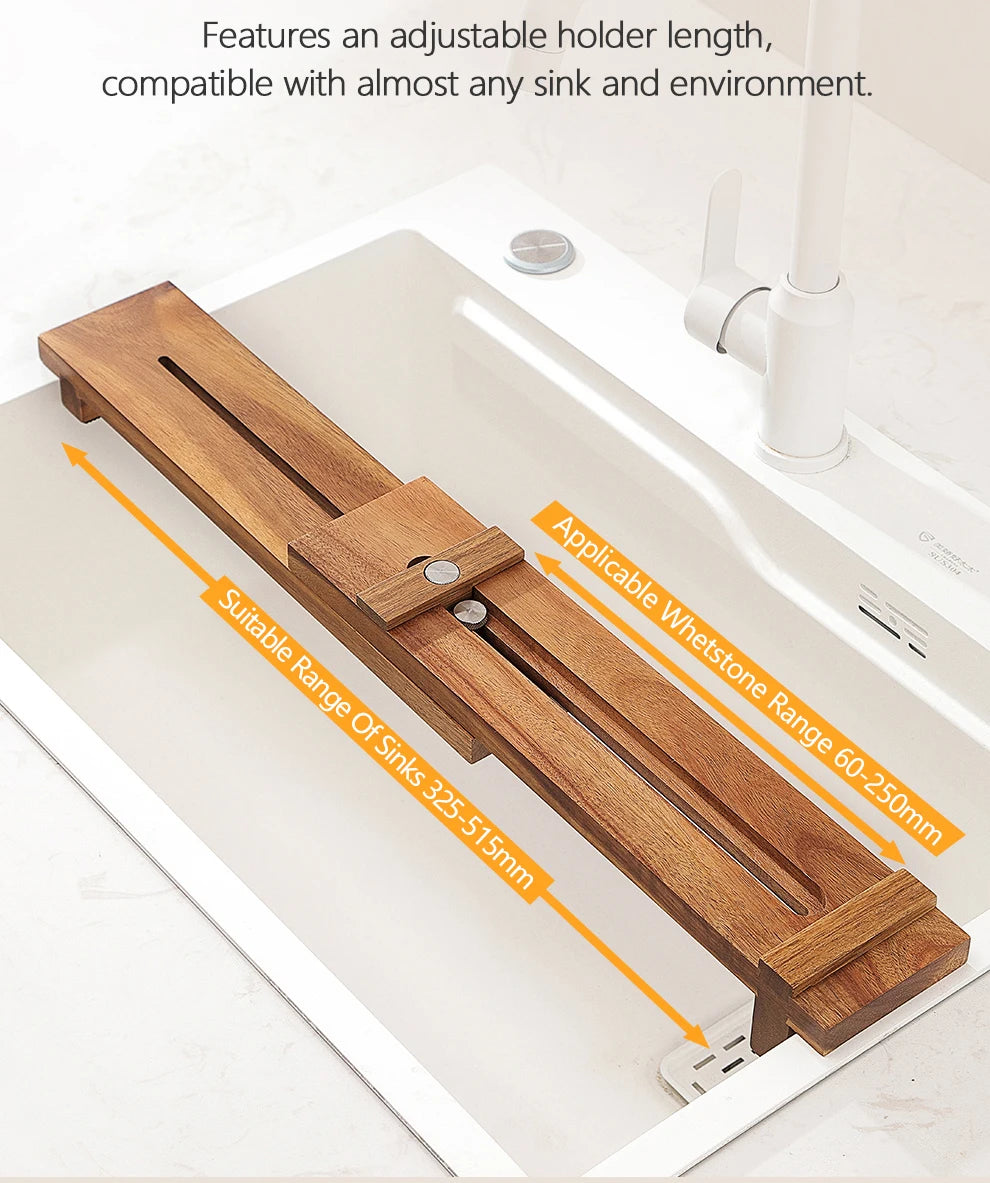 Knife Sharpening Block - Adjustable Acacia Wood Whetstone Holder for Kitchen Knives
