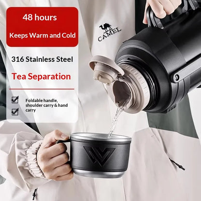 Large Capacity 1L Vacuum Water Bottle Double Wall Insulated 316 Stainless Steel with Handle Leak Proof for Car Office