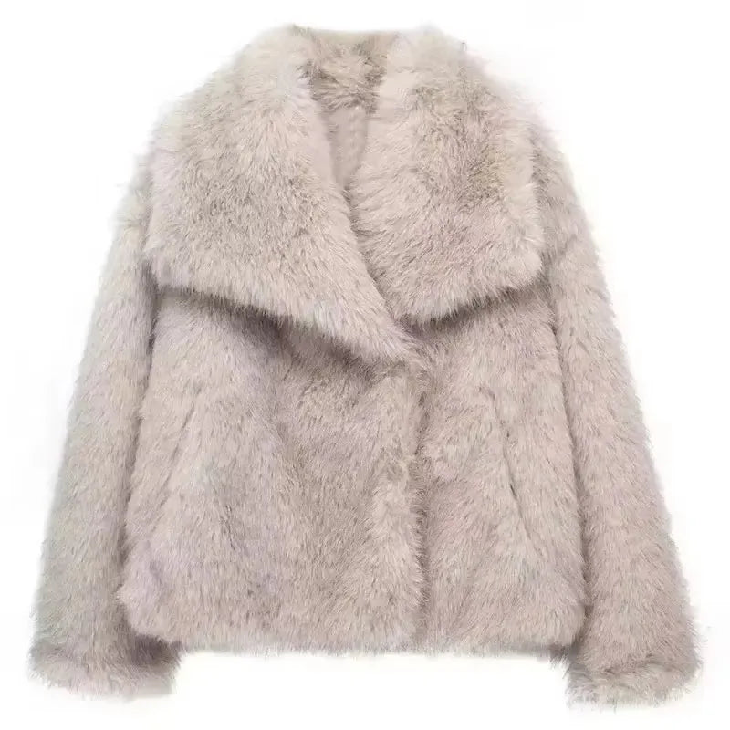 Faux Fur Coat Women’s Winter Jacket – Warm Fluffy Loose Lapel Outerwear