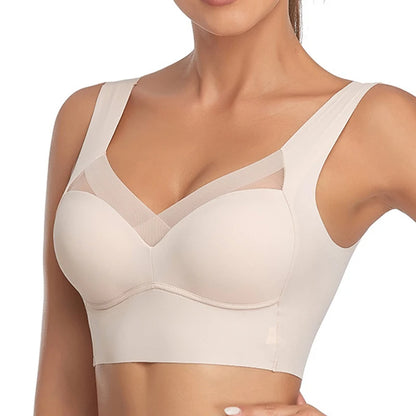 Plus Size Sports Bra - Seamless Wire Free Push Up Brassiere With Wide Straps