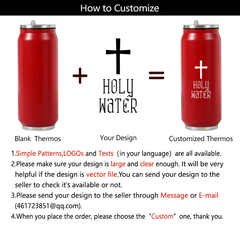 500ML 304 Stainless Steel Cola Can Thermos Custom LOGO Vacuum Cup Flask Portable Double Layers Straw Cup Water Bottle Mug