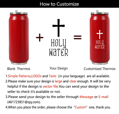500ML 304 Stainless Steel Cola Can Thermos Custom LOGO Vacuum Cup Flask Portable Double Layers Straw Cup Water Bottle Mug