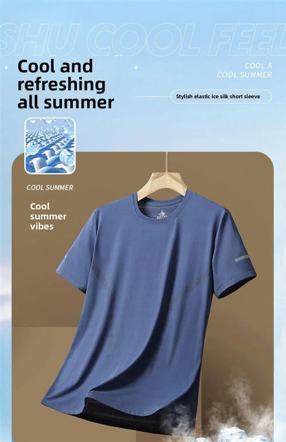 Men's Ice-Silk T-Shirt – Quick-Dry Breathable Round-Neck Tee (Plus Size)