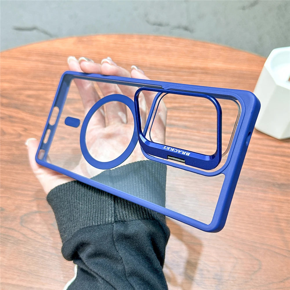 For Magsafe Hidden Fold Lens Holder Case For Samsung S26 S25 Ultra S24 S23 S22 Plus Transparent Magnetic Wirelesss Charge Cover