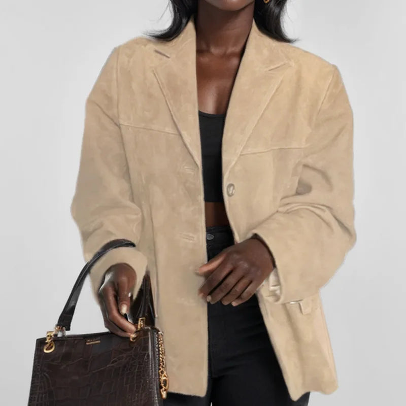 Women Autumn Jacket - Casual Single Breasted Lapel Collar Coat With Button Decoration