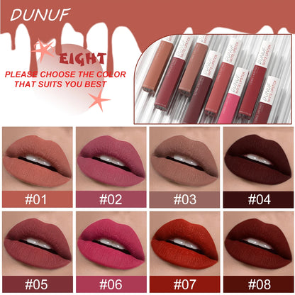 Matte Lip Gloss 8pc/set-Waterproof Long Lasting Non-Stick Cup Liquid Lipstick Kit Nude Bold Shades Moisturizing Lip Tint Makeup