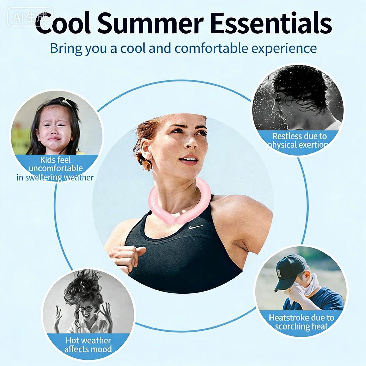 Summer Outdoor Sports Instant Cooling Neck Ring - PCM Tech Reusable Ice Ring, for Hiking Running Work Eco Heatstroke Prevention